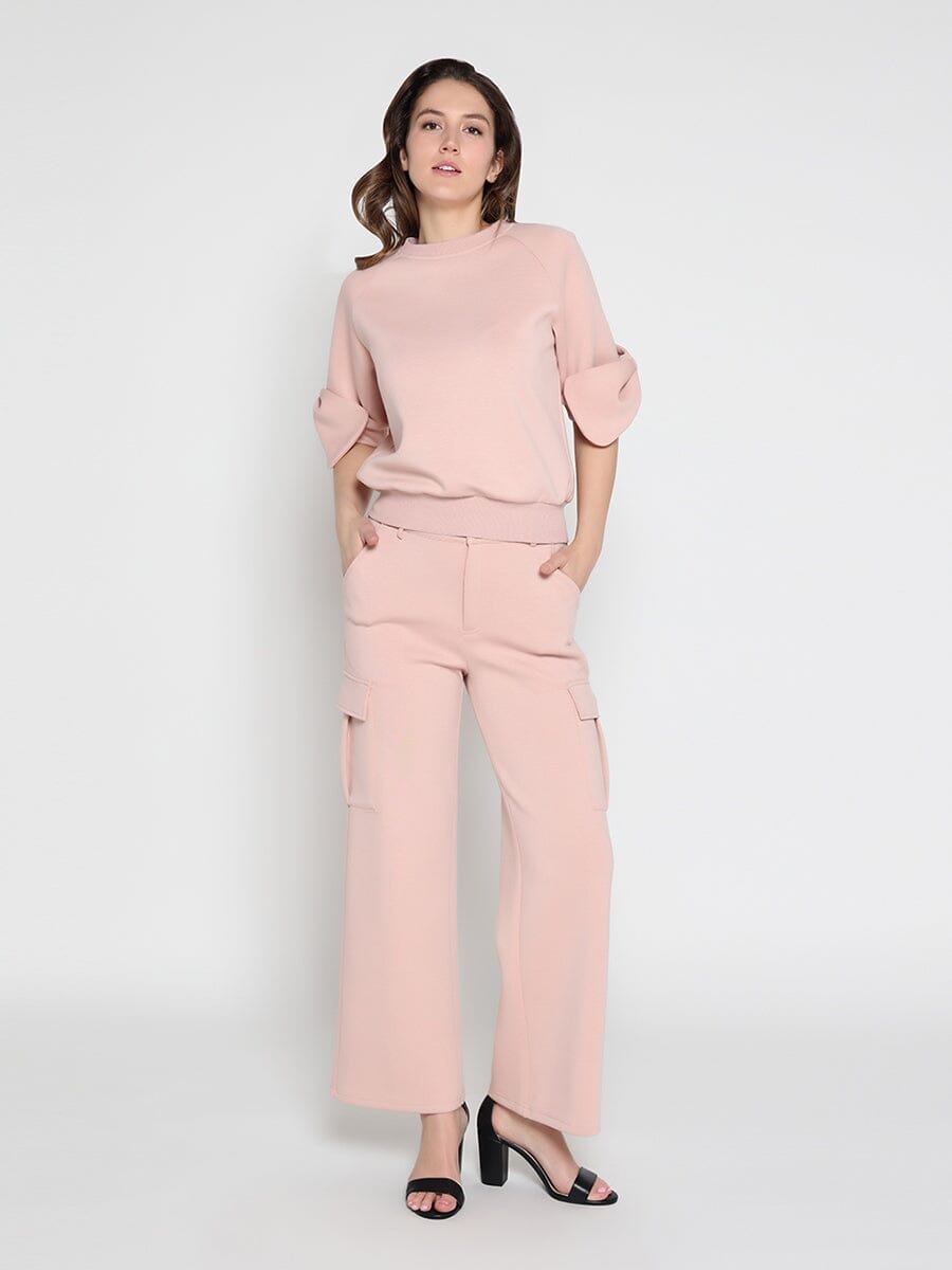 Gracia Fashion Women's Bow detail sleeve round neck solid top